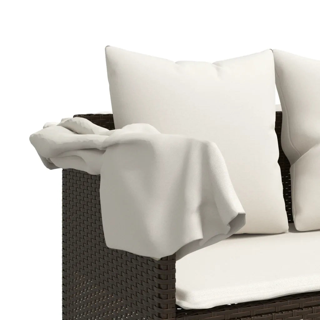 Set Divano da Giardino 5 pz con Cuscini Marrone in Polyrattan
