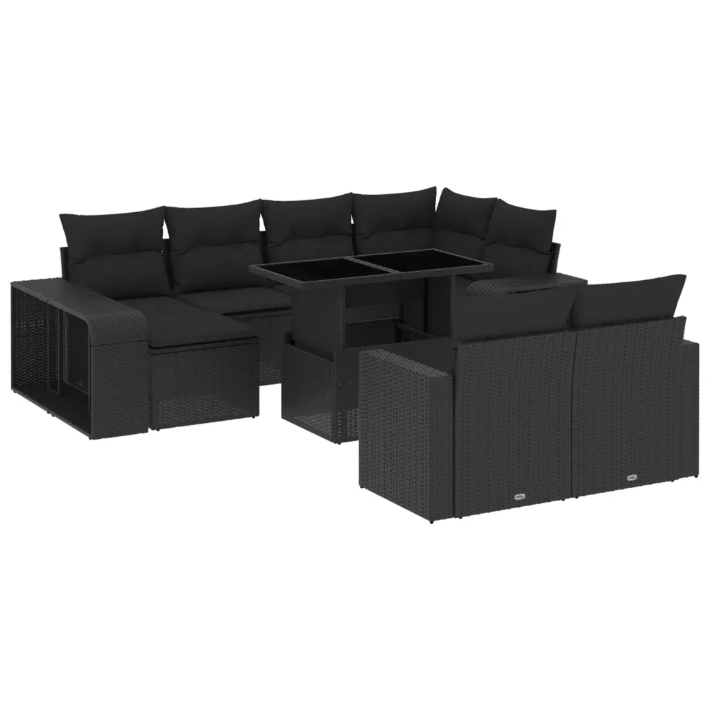 Set Divani da Giardino 11 pz con Cuscini in Polyrattan Nero