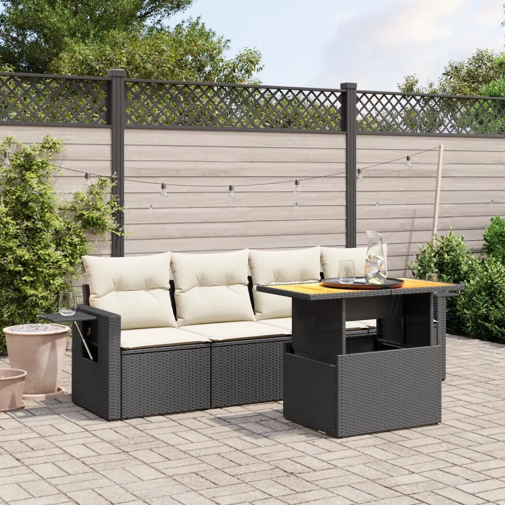 Set Divani da Giardino 5 pz | Set Salotto da Giardino con Cuscini in Polyrattan Nero