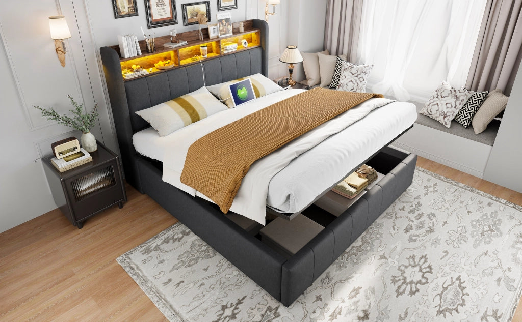 letto imbottito lino grigio 160 x 200 cm