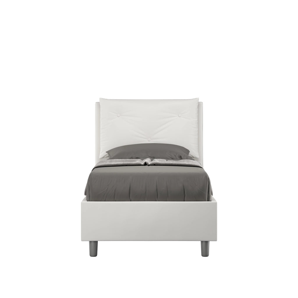 BS COM Letto singolo senza rete imbottito 80x200 similpelle bianco