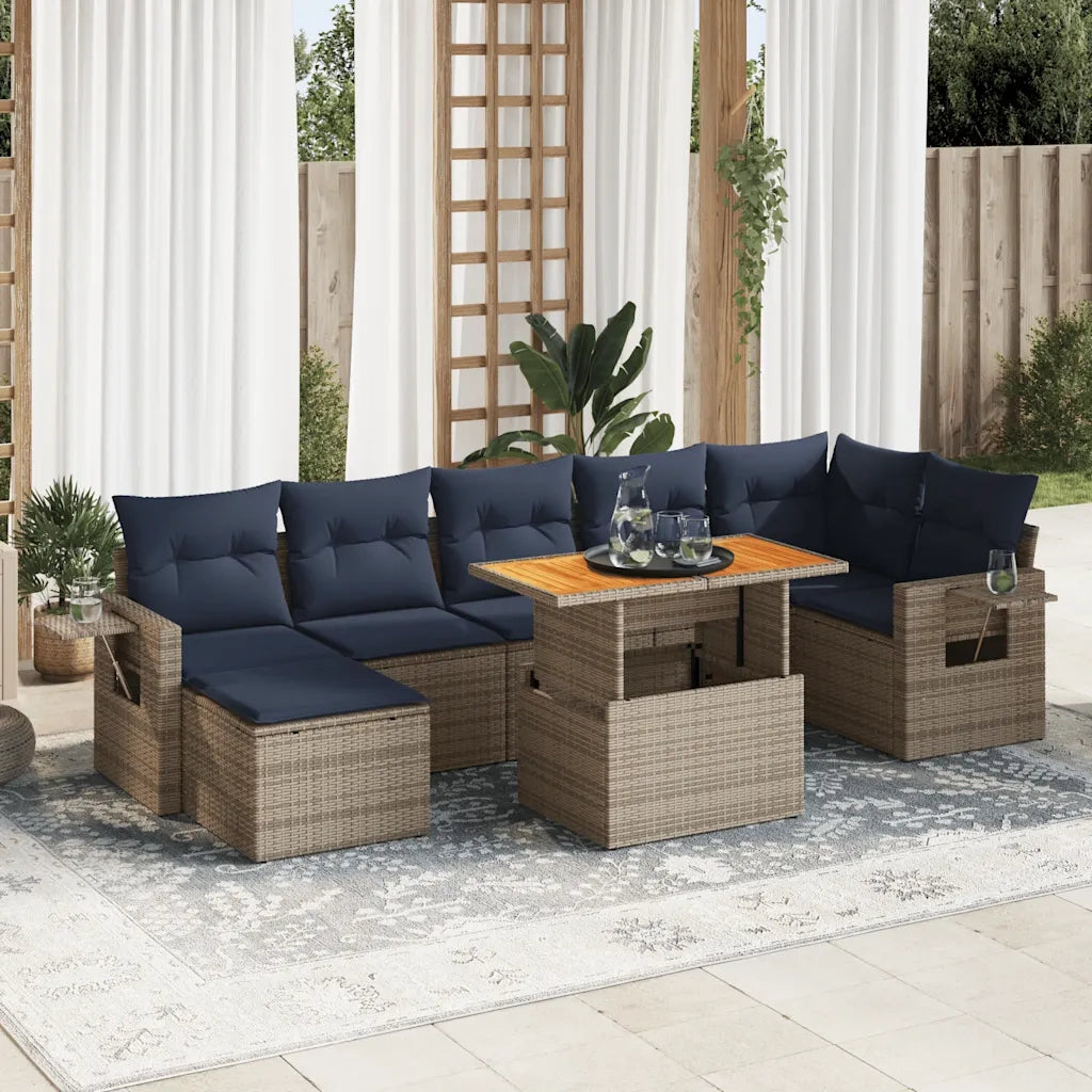 Set Divano da Giardino 8 pz con Cuscini Grigio in Polyrattan 3327183