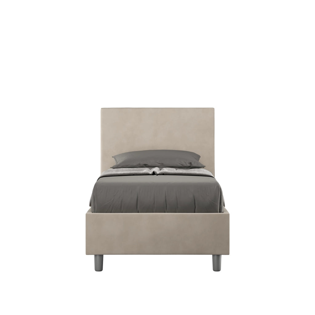 BS COM Letto singolo contenitore imbottito 90x190 microfibra sabbia