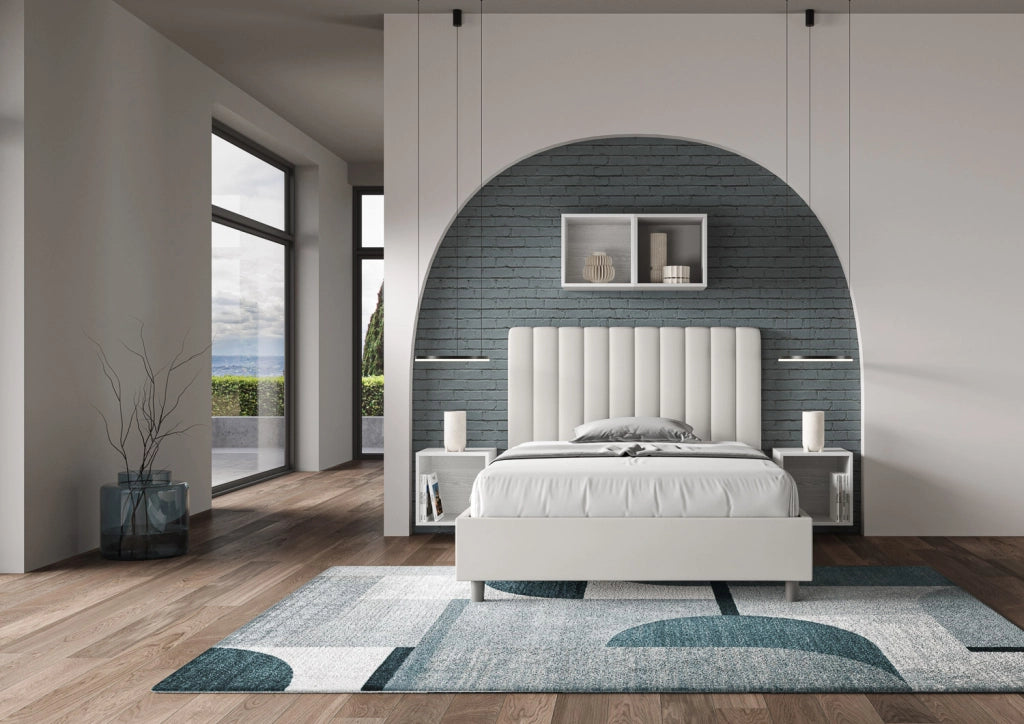 BS COM Letto una piazza e mezza senza rete imbottito 120x190 similpelle bianco