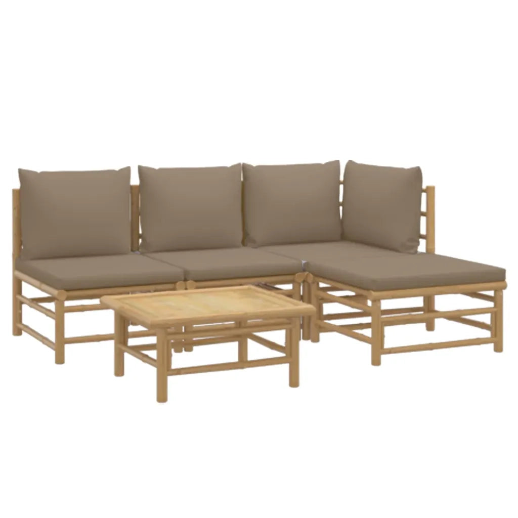 Set Salotto da Giardino 5pz con Cuscini Tortora Bambù 3155113