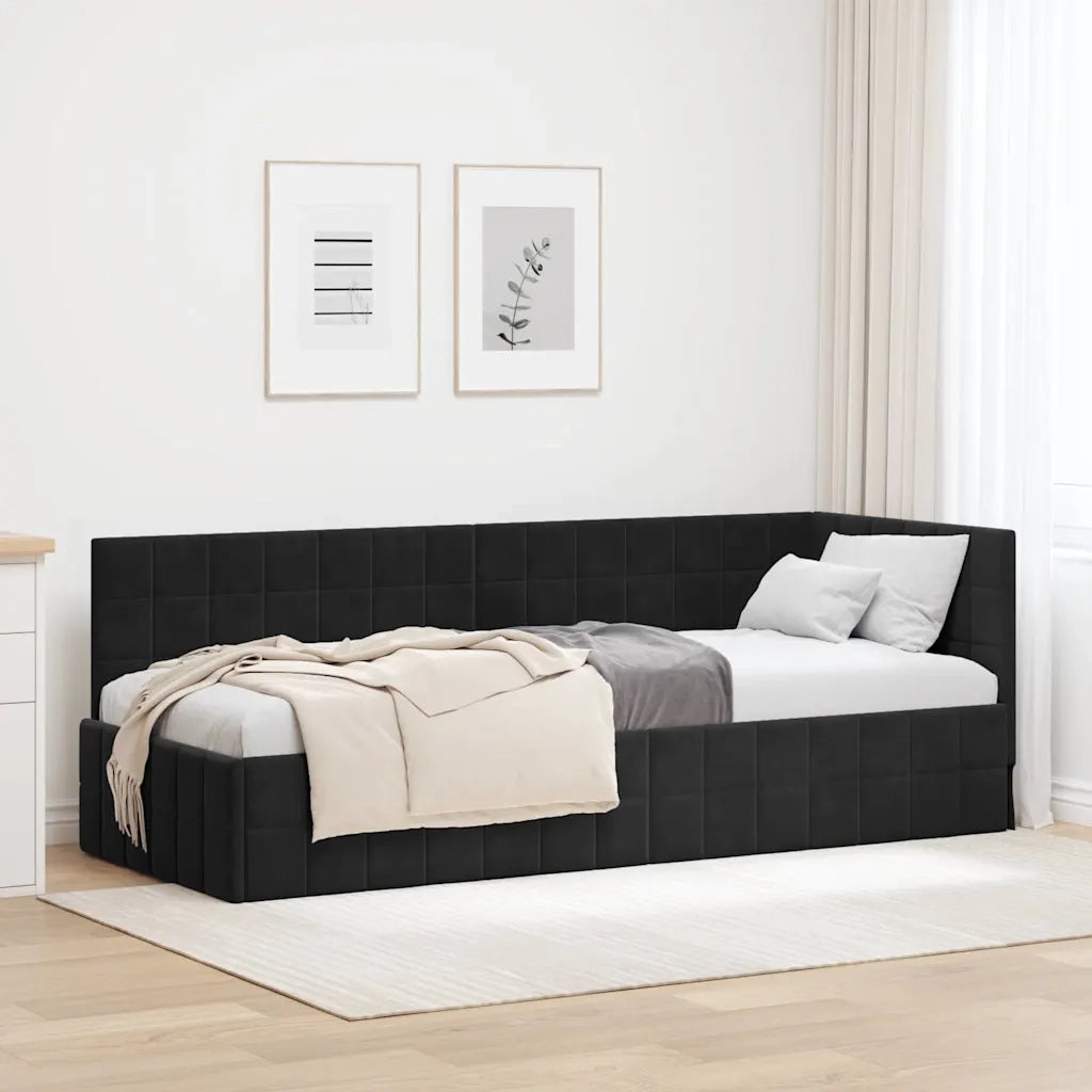 Cornice del letto ad angolo Nero 80 cm x 200 cm Velluto