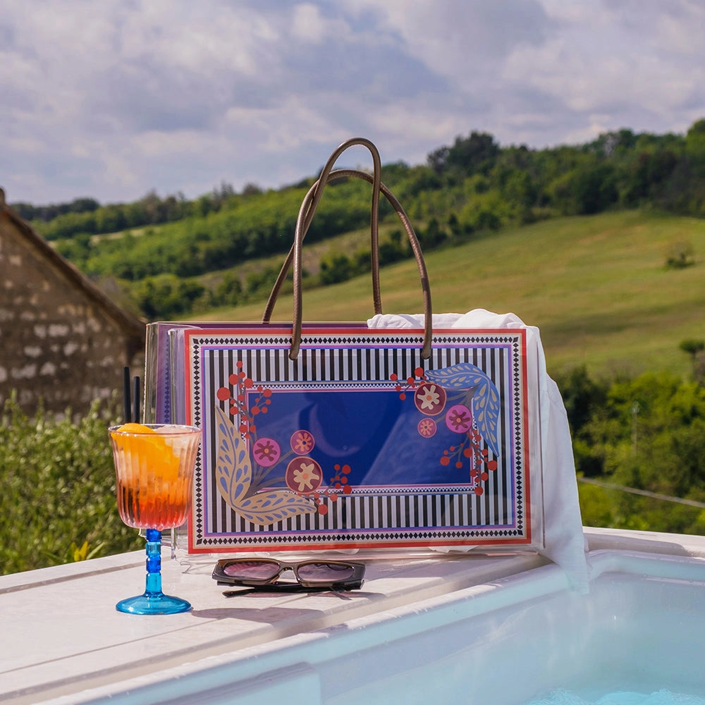 SHOPPER MEDIA CHARLOTTE IN CRISTALLO ACRILICO TRASPARENTE E CON DECORO DEVA
