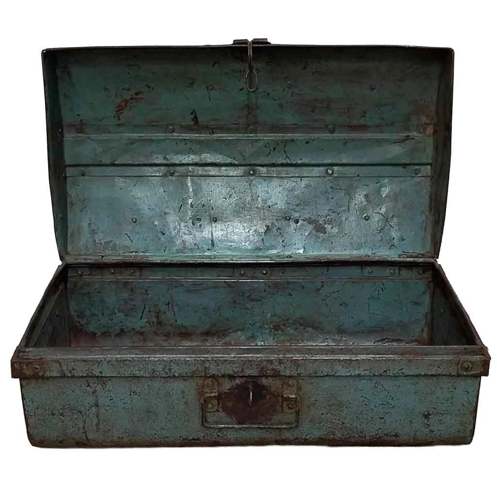 Valigia metallo artigianale blu 67x37x25h cm