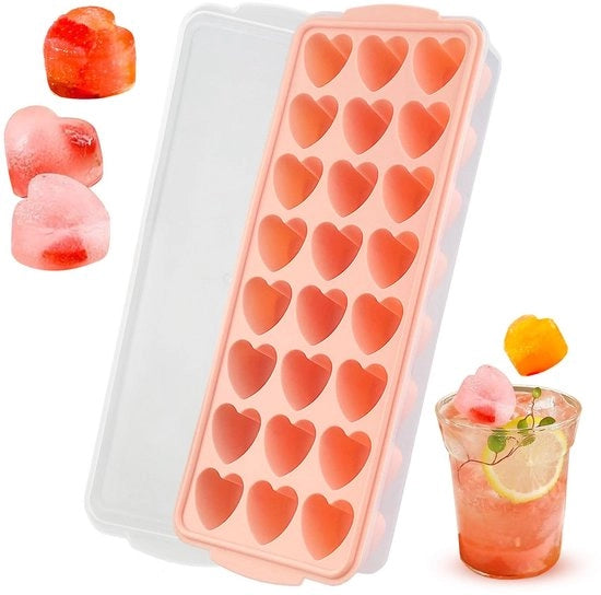 Forma a cuore per ghiaccio - 24 celle - Forma per ghiaccio con coperchio in silicone - Forma per ghiaccio multifunzionale - BPA libero - Forma per ghiaccio con coperchio in silicone - Forma per ghiaccio con coperchio in silicone da 24 celle