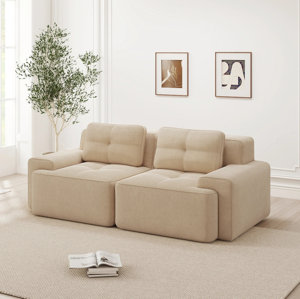 Divano modulare con seduta profonda in corduroy beige