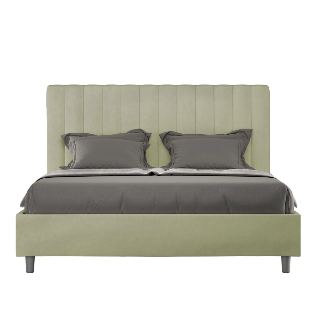 BS COM Letto una piazza e mezza con rete imbottito 130x210 microfibra tè verde