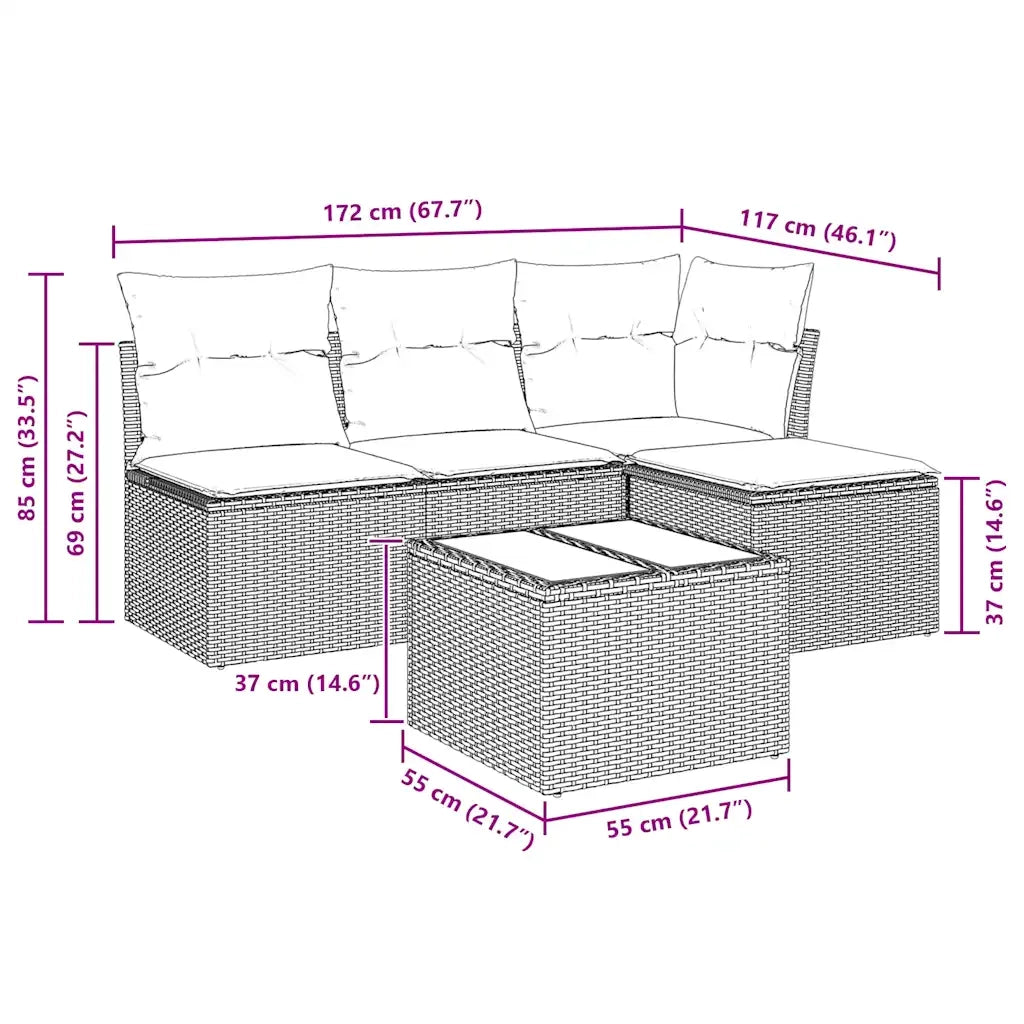 Set Divano da Giardino 5 pz con Cuscini Beige in Polyrattan