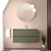 Mobile bagno sospeso 90 cm verde satinato con lavabo ad incasso Gaya