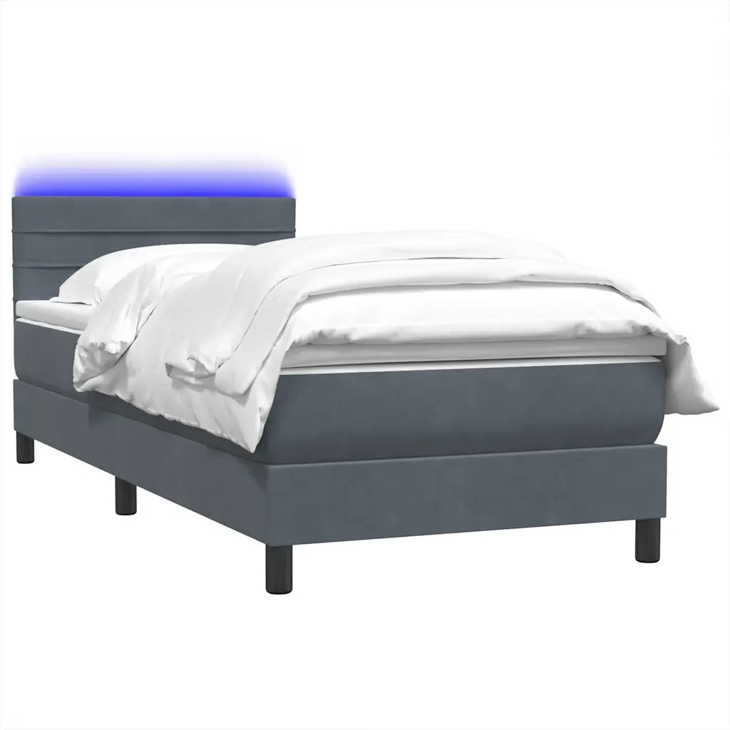 Letto a Molle con Materasso e LED Grigio Scuro 80x210 cm Velluto 3316954
