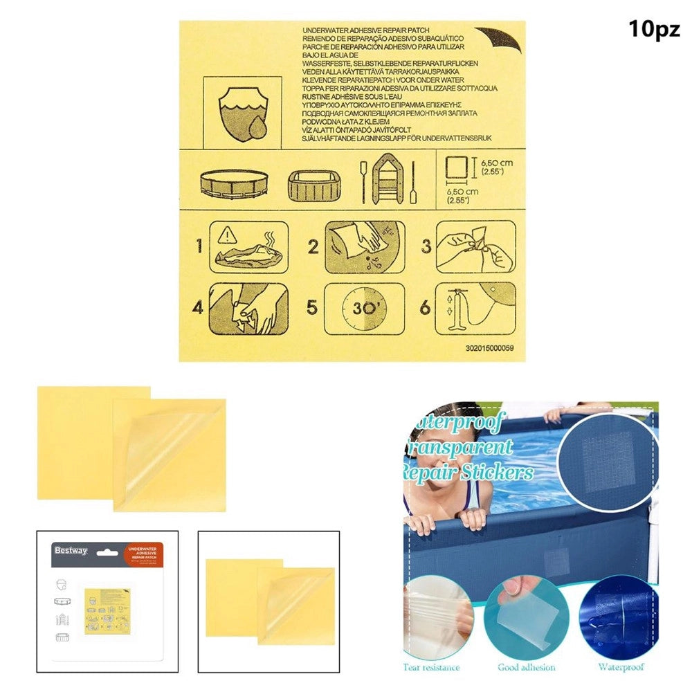 Trade Shop - Kit 10pz Toppe Di Riparazione Autoadesive Per Piscine Resistenti All'acqua 62091 -