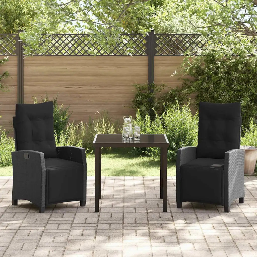 Set da Pranzo per Giardino con cuscino 3 pcs Nero polyrattan