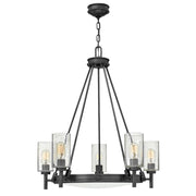 Lampadario Collier Hinkley nero 5 luci vetro opale