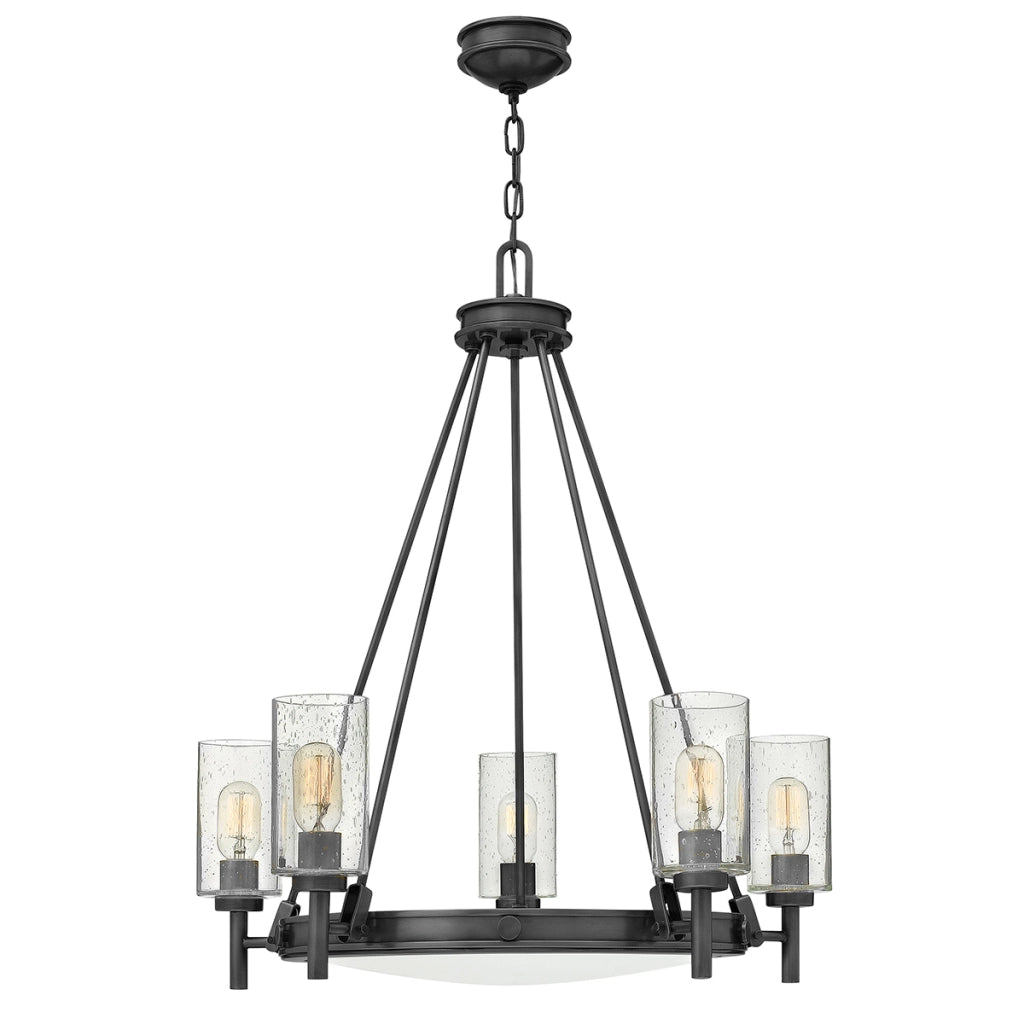 Lampadario Collier Hinkley nero 5 luci vetro opale