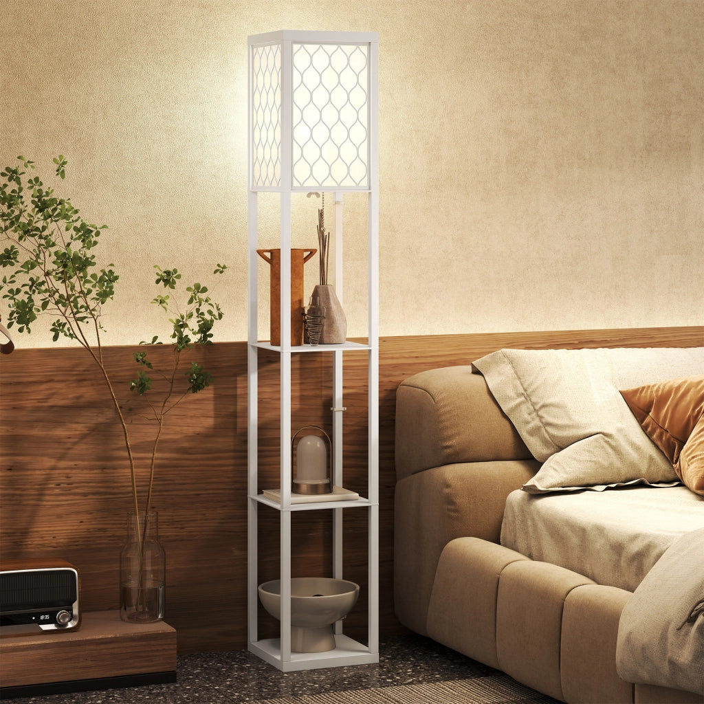 Lampada da Terra con Mensole ¨C Xylo ¨C 3 Ripiani, E27, Bianco, 26x26x160 cm