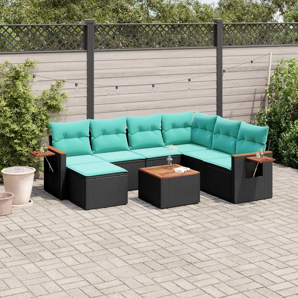 Set Divani da Giardino 8 pz con Cuscini Nero in Polyrattan 3227051