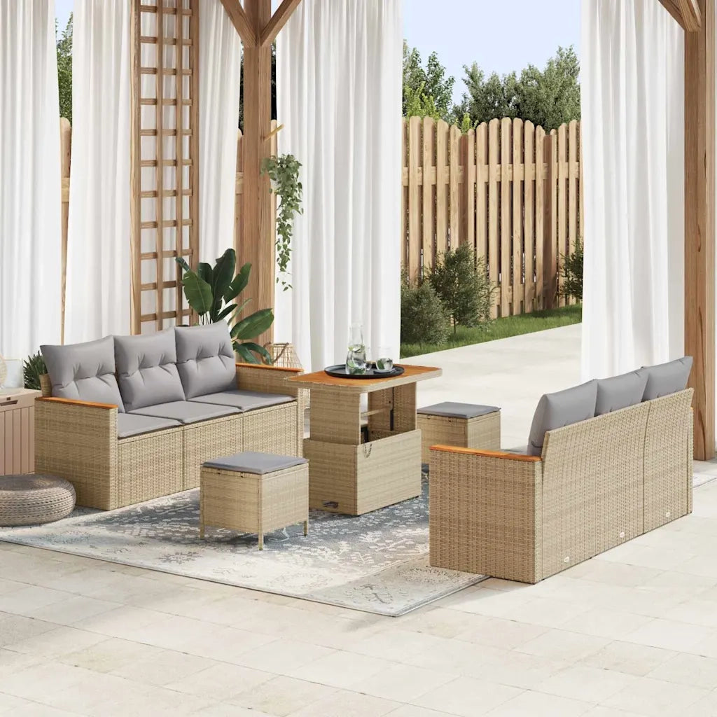 Set Divano da Giardino 9 pcs Beige polyrattan