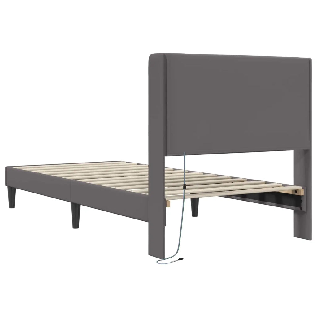 Letto singolo | Letto per adulti | Struttura del letto con testiera Grigio 90 x 200 cm Similpelle
