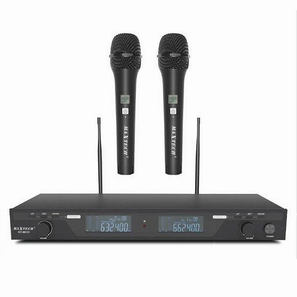 Trade Shop - Kit Radiomicrofoni Wireless 2 Canali Uhf Ricevitore Display Digitale Maxtech Kit-mic01 -