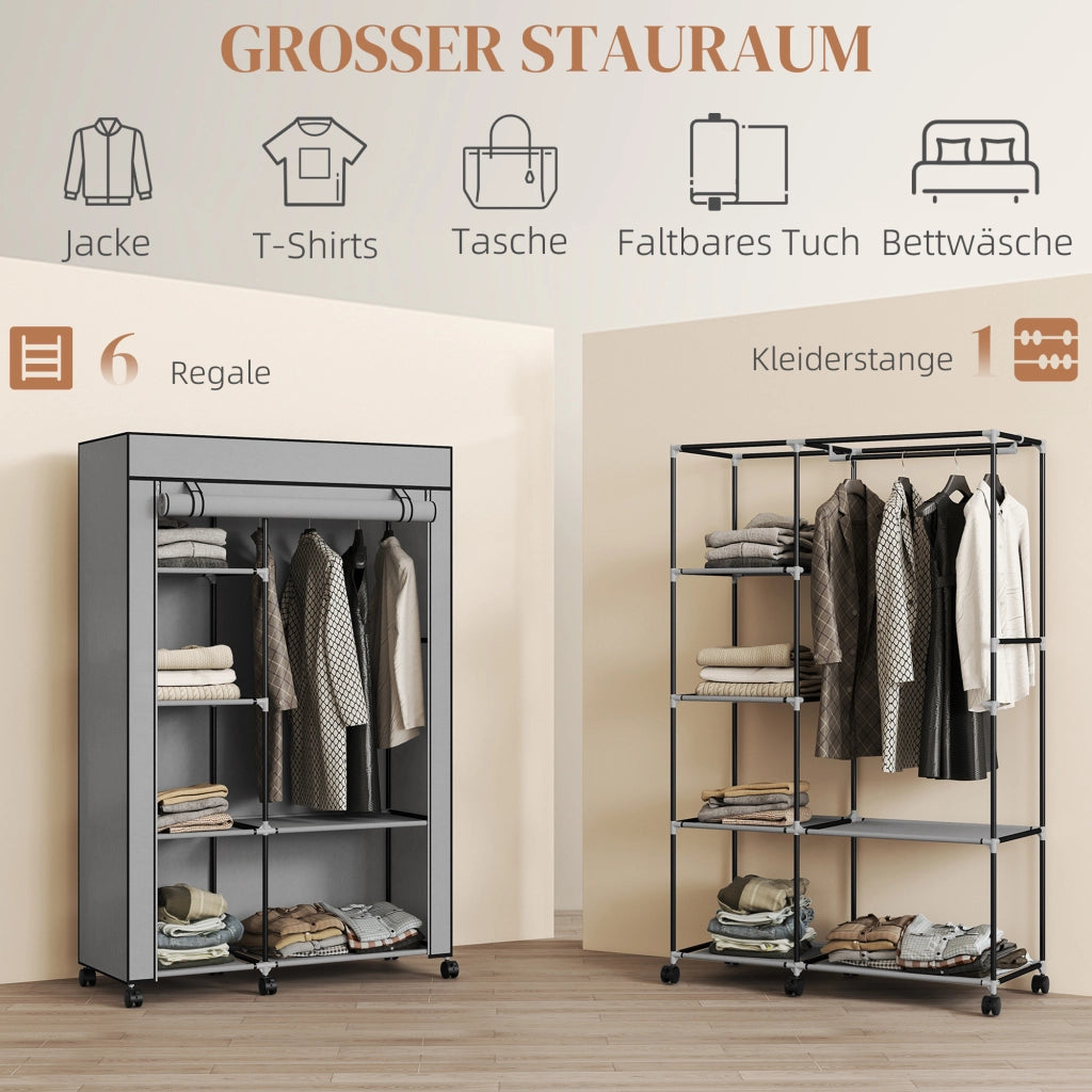 Armadio in tessuto ¨C Xylo ¨C 6 ripiani 1 appendiabiti grigio chiaro