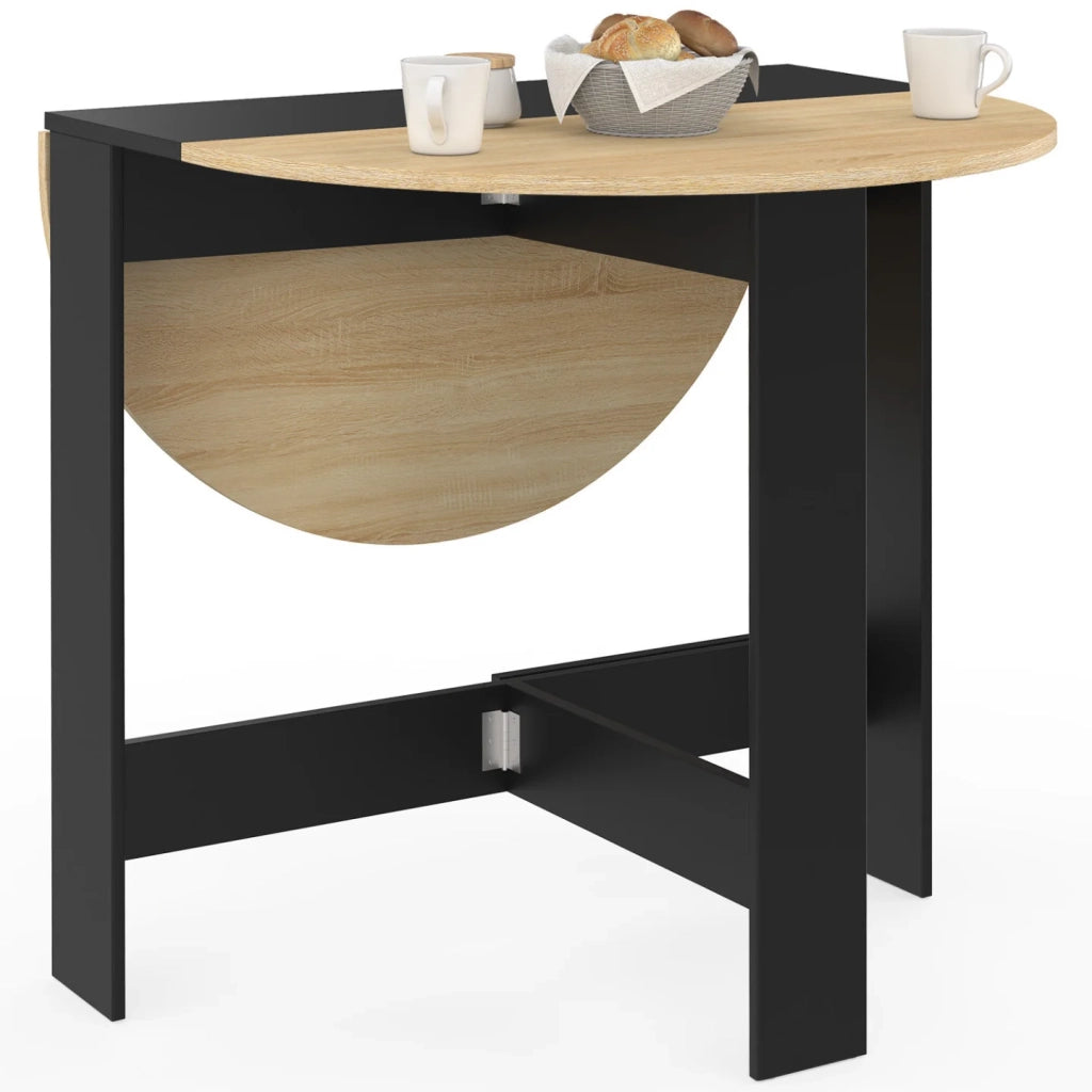 IDMarket - EDI Consolle rotonda pieghevole 2-4 persone in legno nero piano in faggio 103 x 76 cm