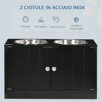 Ciotola per Cani Rialzata con Vano Contenitore, 2 Ciotole in Acciaio Inox Rimovibili, 60x30x35.5cm, Nero