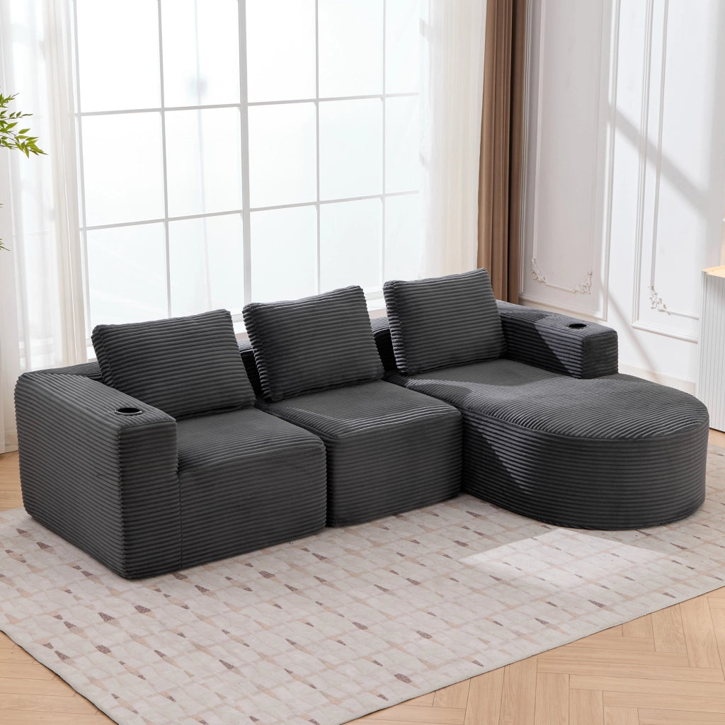 Divano 2 Posti con Cuscini e Portabicchieri ¨C MINIMAL ¨C Tessuto, 265 cm