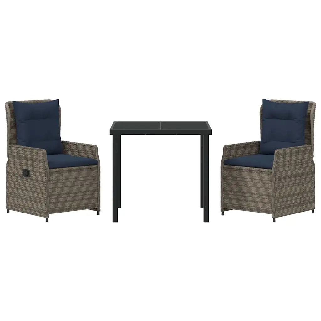 Set da Pranzo per Giardino 3 pcs Grigio Poly Rattan