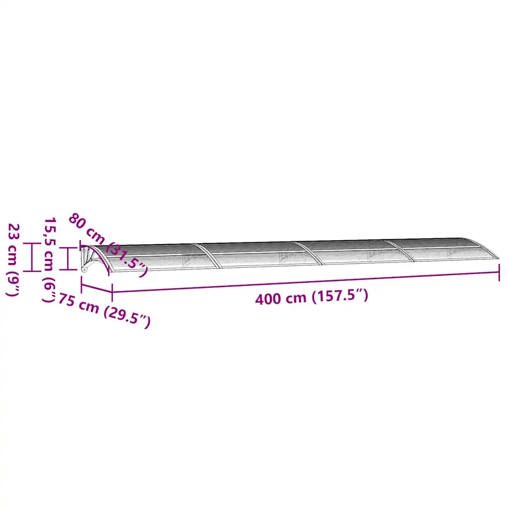 Tettoia per Porta Grigia e Trasparente 400x75 cm Policarbonato CFW9659278