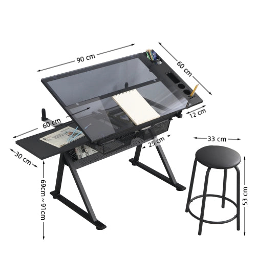 Scrivania con Sedia Regolabile in Vetro ¨C MINIMAL ¨C Nero