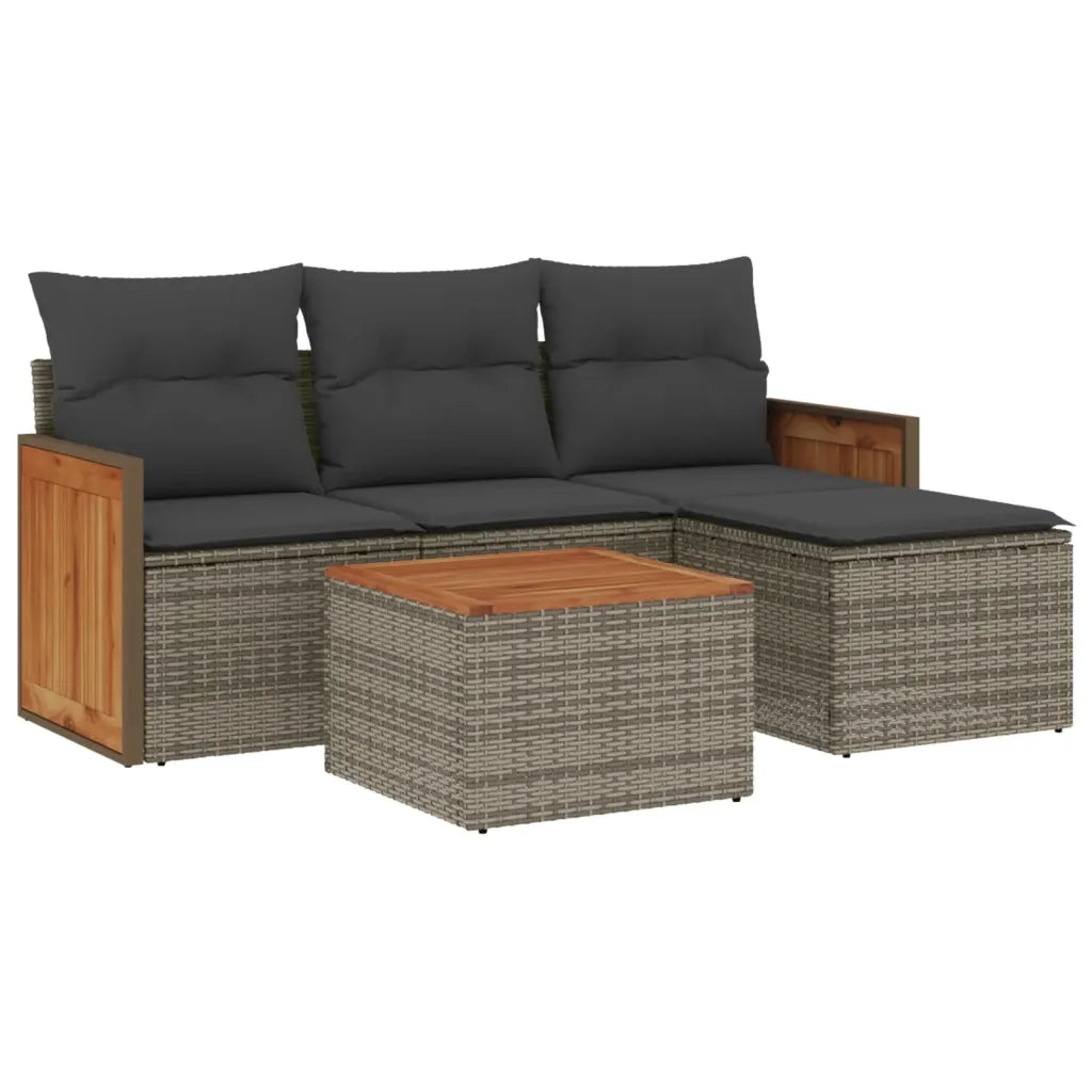 Set Divano da Giardino 5 pz | Set Salotto da Giardino con Cuscini Grigio in Polyrattan