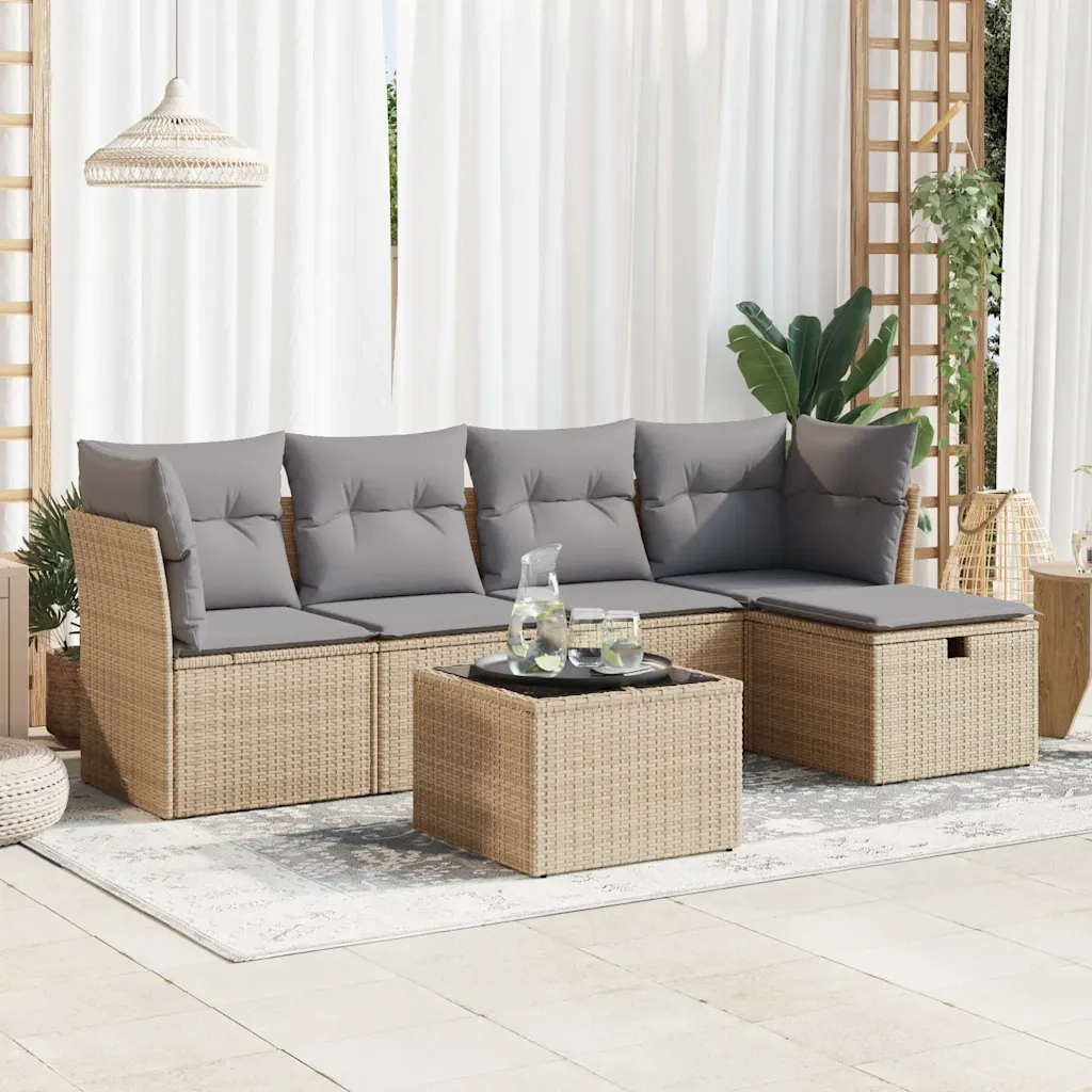 Set Divano da Giardino 6 pz con Cuscini Beige in Polyrattan 3325275