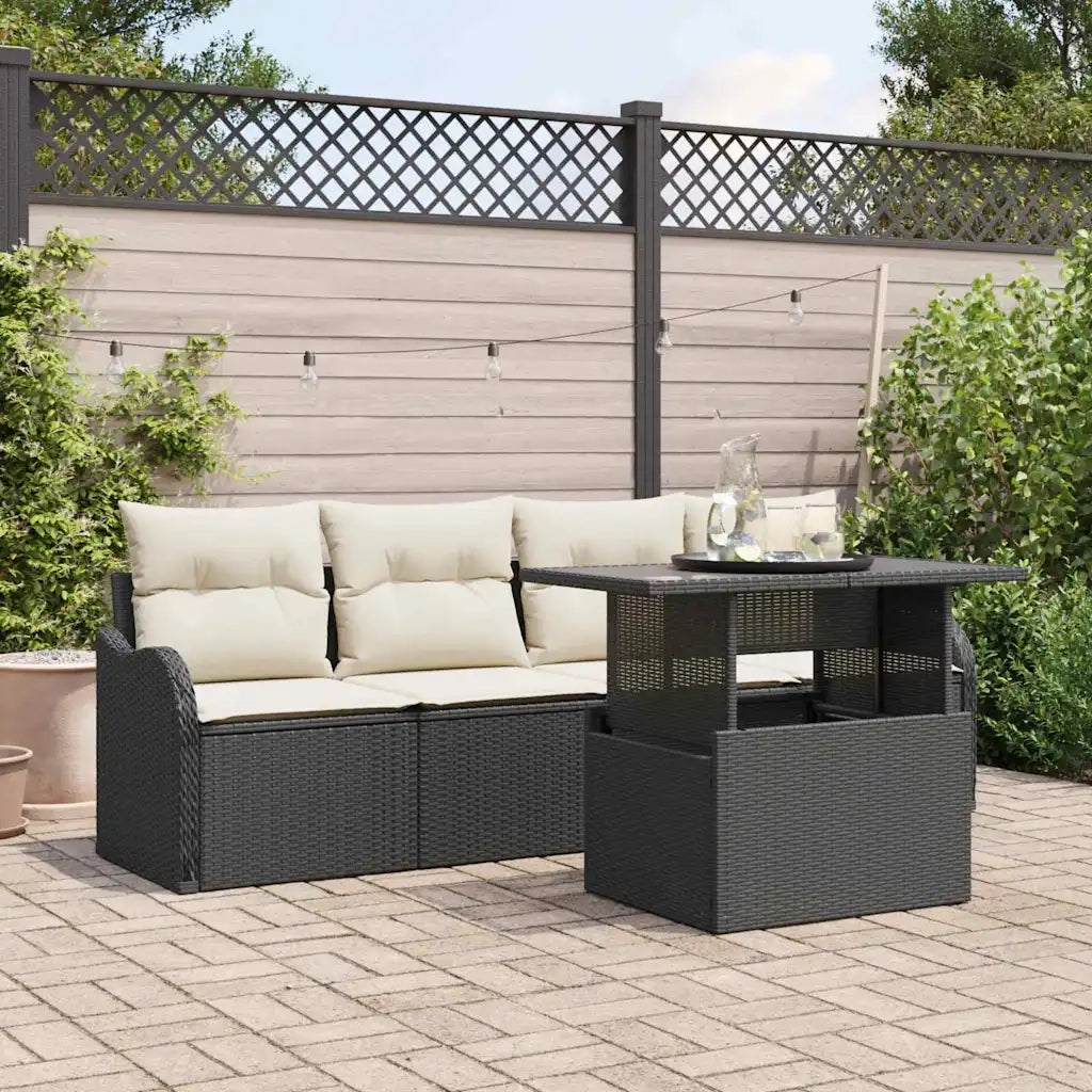 Set Divano da Giardino con cuscino 5 pcs Nero Poly Rattan