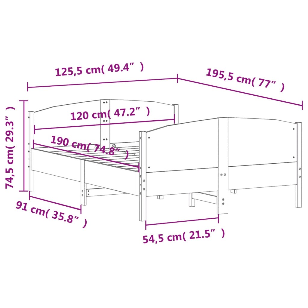 Letto matrimoniale | Letto per adulti | Letto senza Materasso Bianco 120x190 cm Legno Massello di Pino