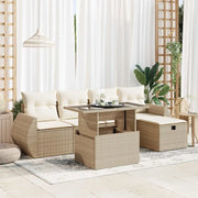 Set Divano da Giardino 6 pz con Cuscini Beige in Polyrattan 3327888