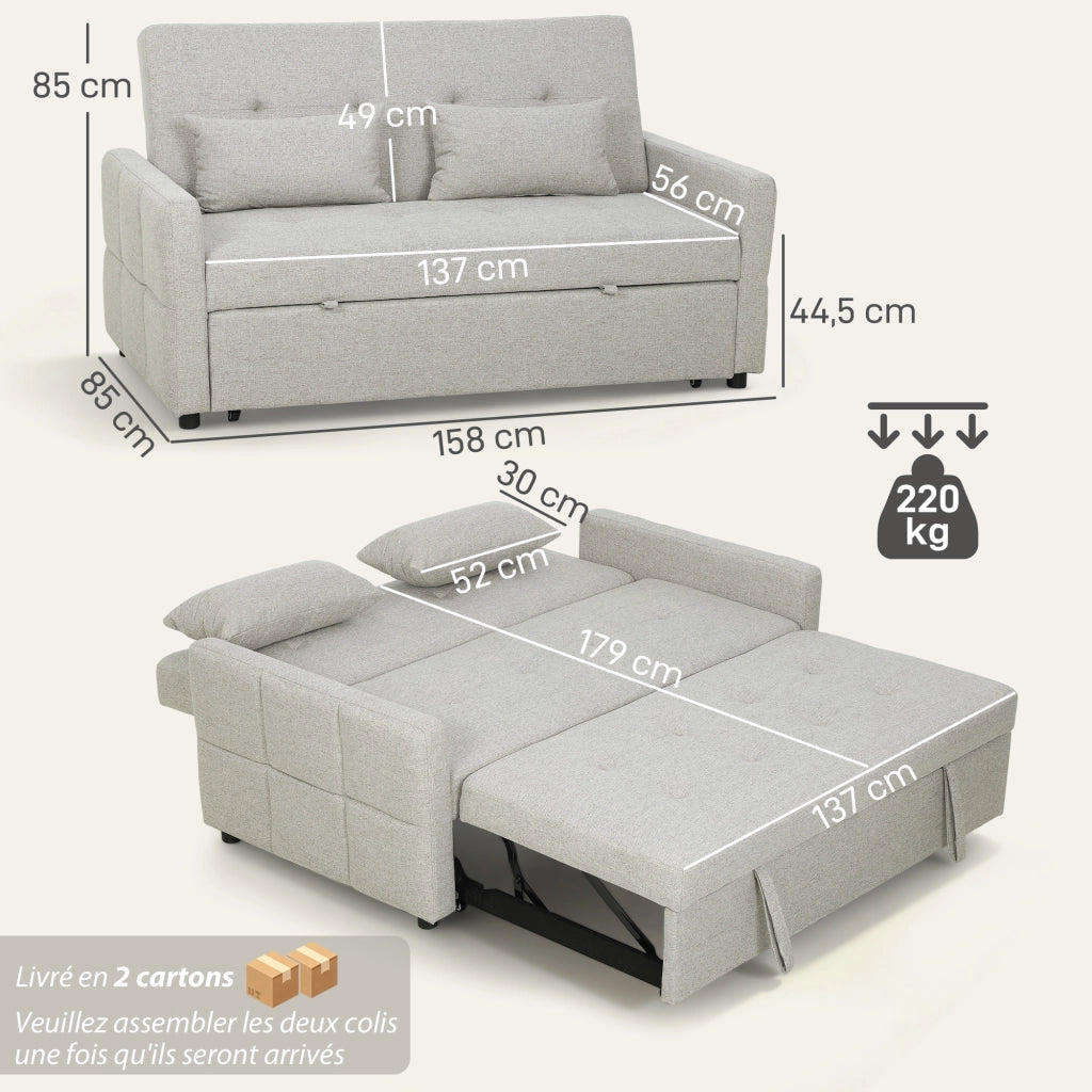 Divano letto 2 posti con letto estraibile ¨C Xylo ¨C tessuto marrone chiaro 158x85x85cm
