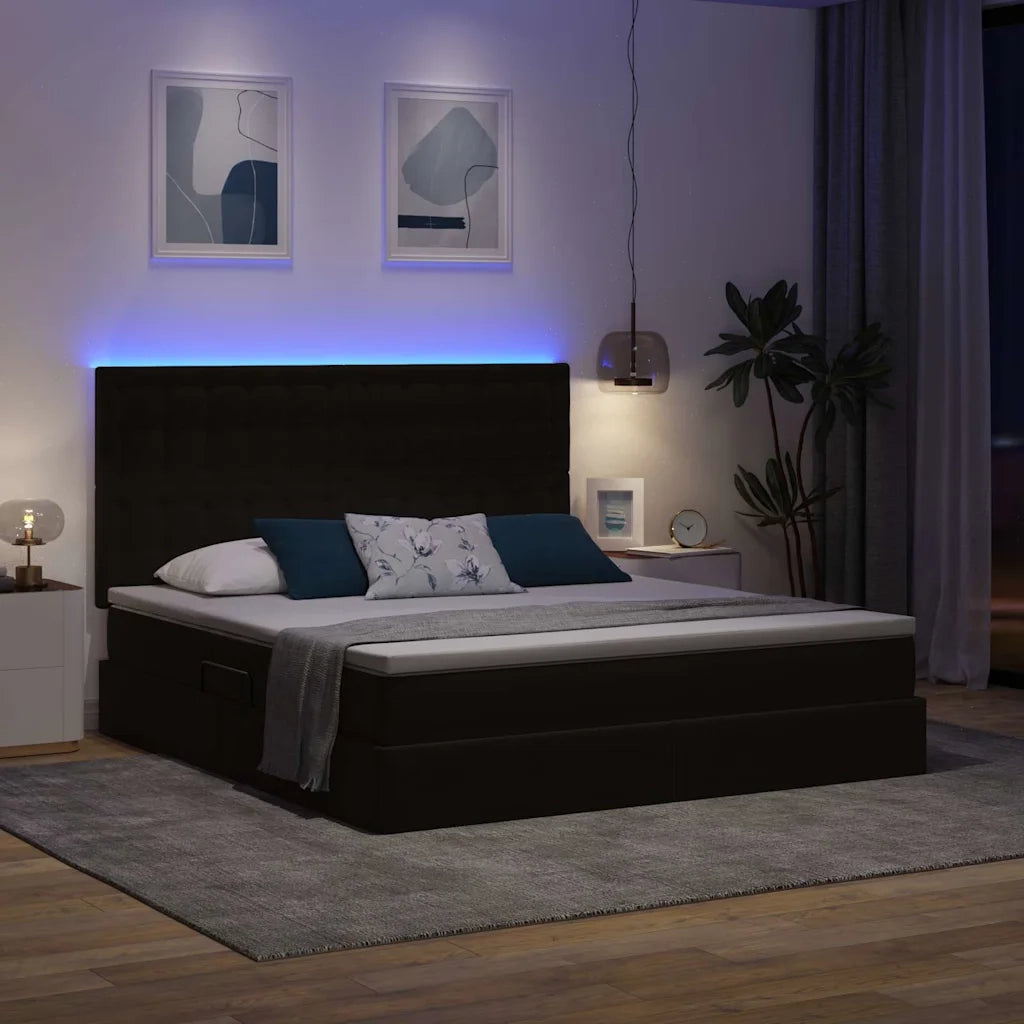 Letto con contenitore e LED con led Nero 160 x 200 cm Velluto 3372797