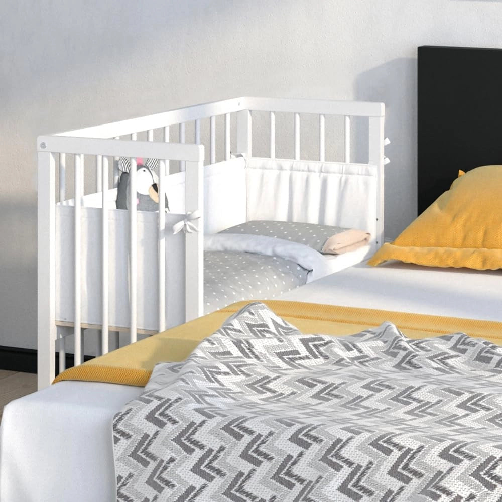 Lettino da attaccare al letto Sophie, Bianco, 94 x 42.5 cm 1 binario laterale, regolabile in altezza con ruote per un facile posizionamento