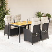 Set da Pranzo da Giardino 5 pz Nero con Cuscini in Polyrattan