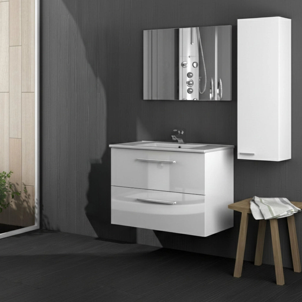 Possagno, set Mobili Bagno Specchio Incluso, Bianco Lucido