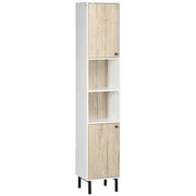 Colonna da Bagno con 6 Compartimenti ¨C Minimal ¨C 31.5x30x169 cm Bianco e Rovere