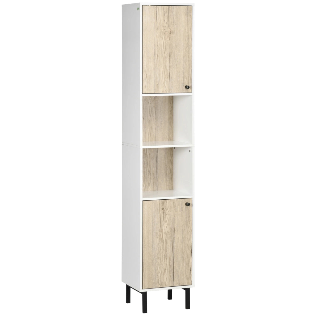Colonna da Bagno con 6 Compartimenti ¨C Minimal ¨C 31.5x30x169 cm Bianco e Rovere