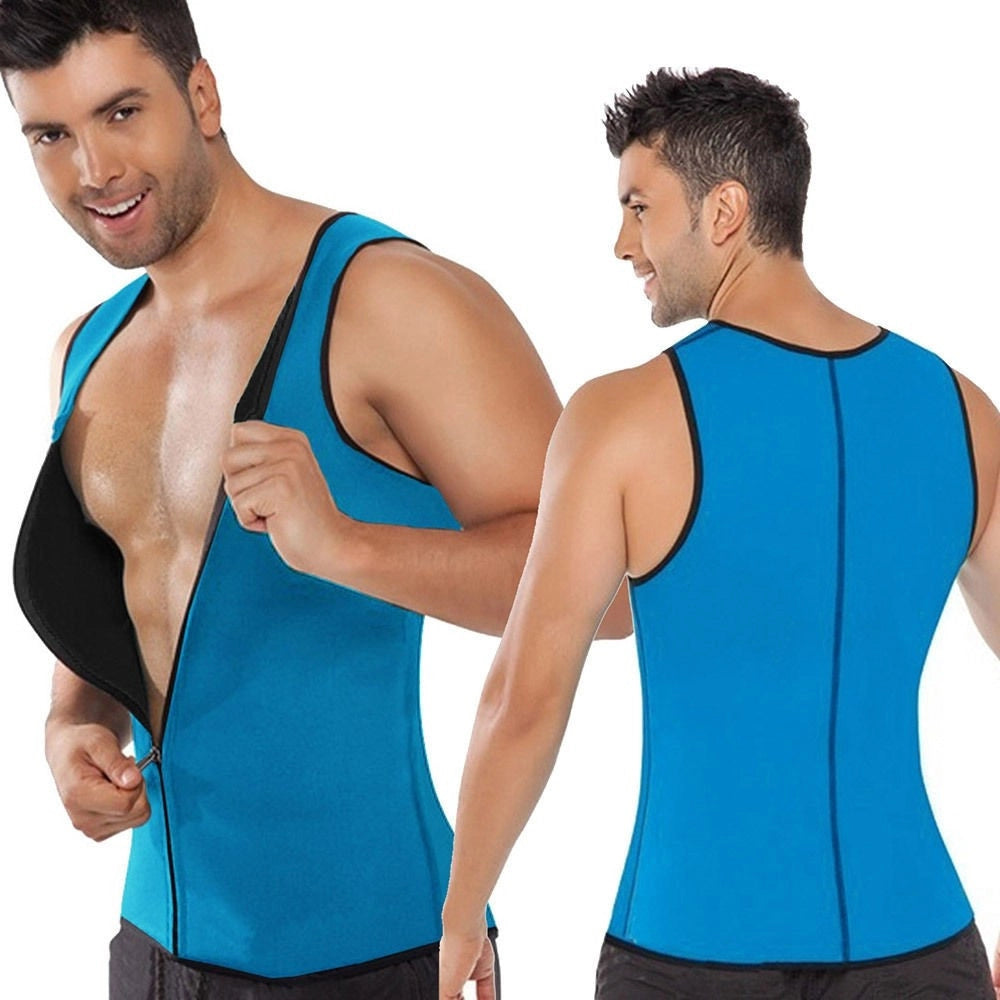 Trade Shop - Canotta Snellente Uomo Con Zip Shapers Dimagrante Riduci Peso Neotex Azzurra -