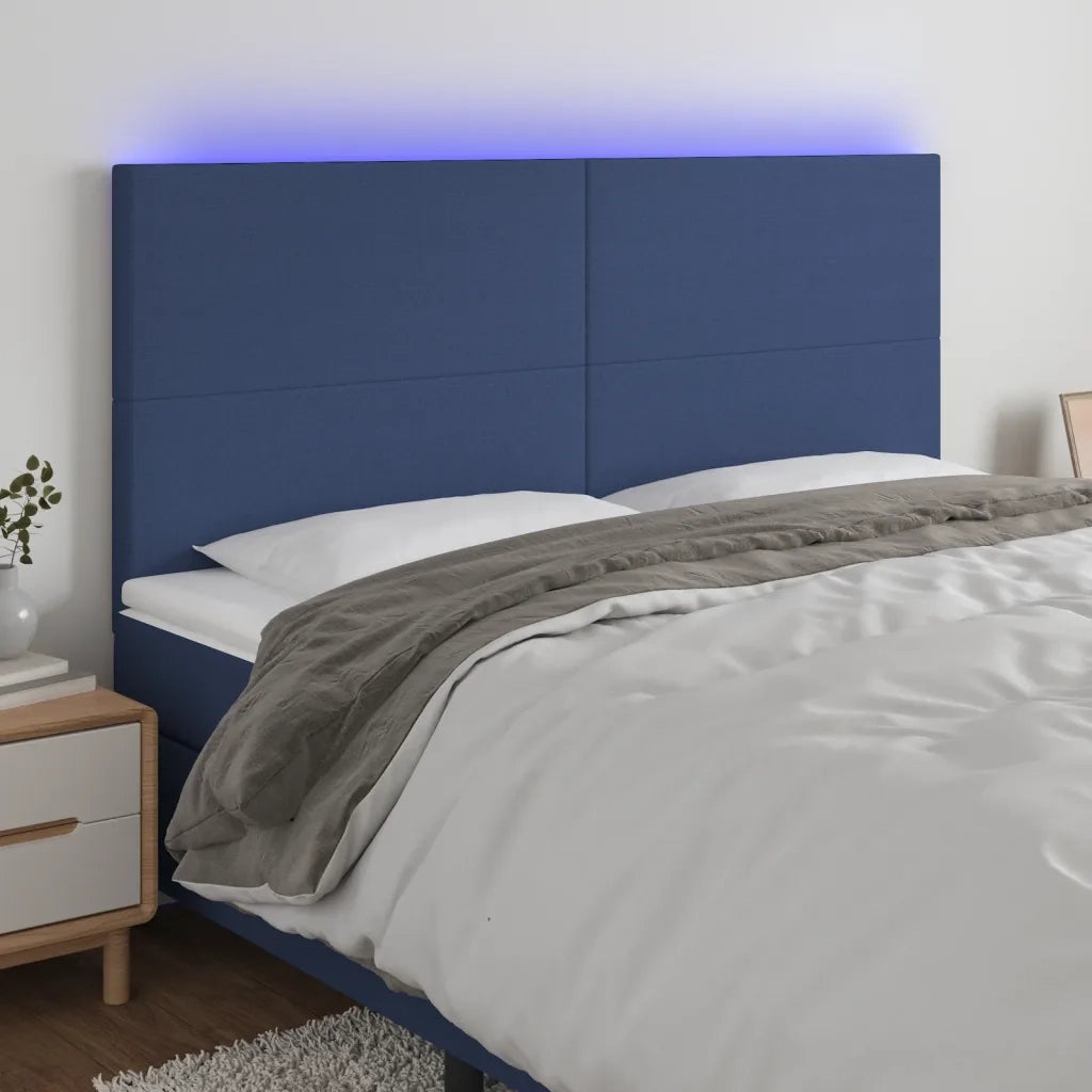 Testiera | Testata a LED blu 200x5x118/128cm in Tessuto