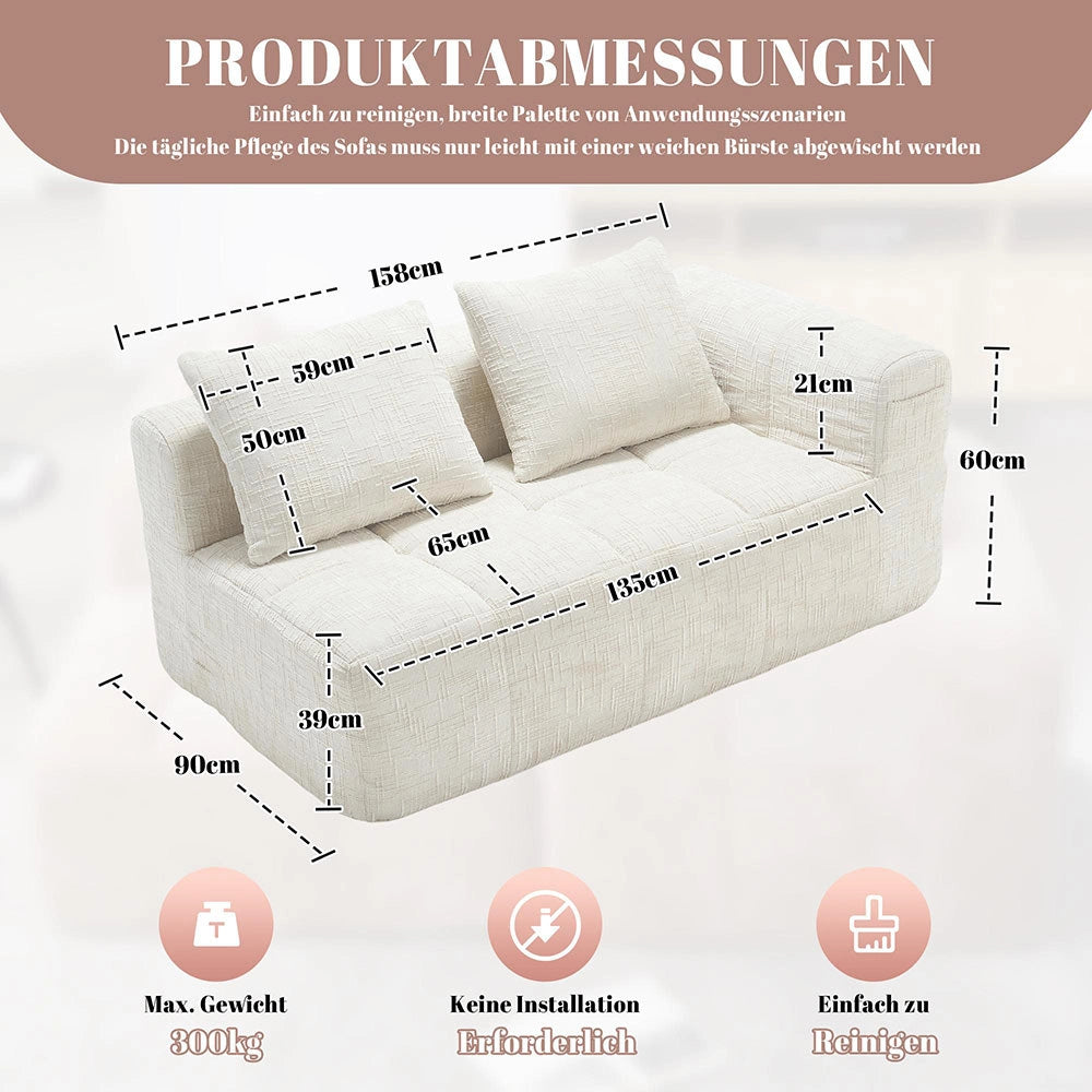Divano 2 posti - Xylo - pronto uso con cuscino e tasche laterali, beige