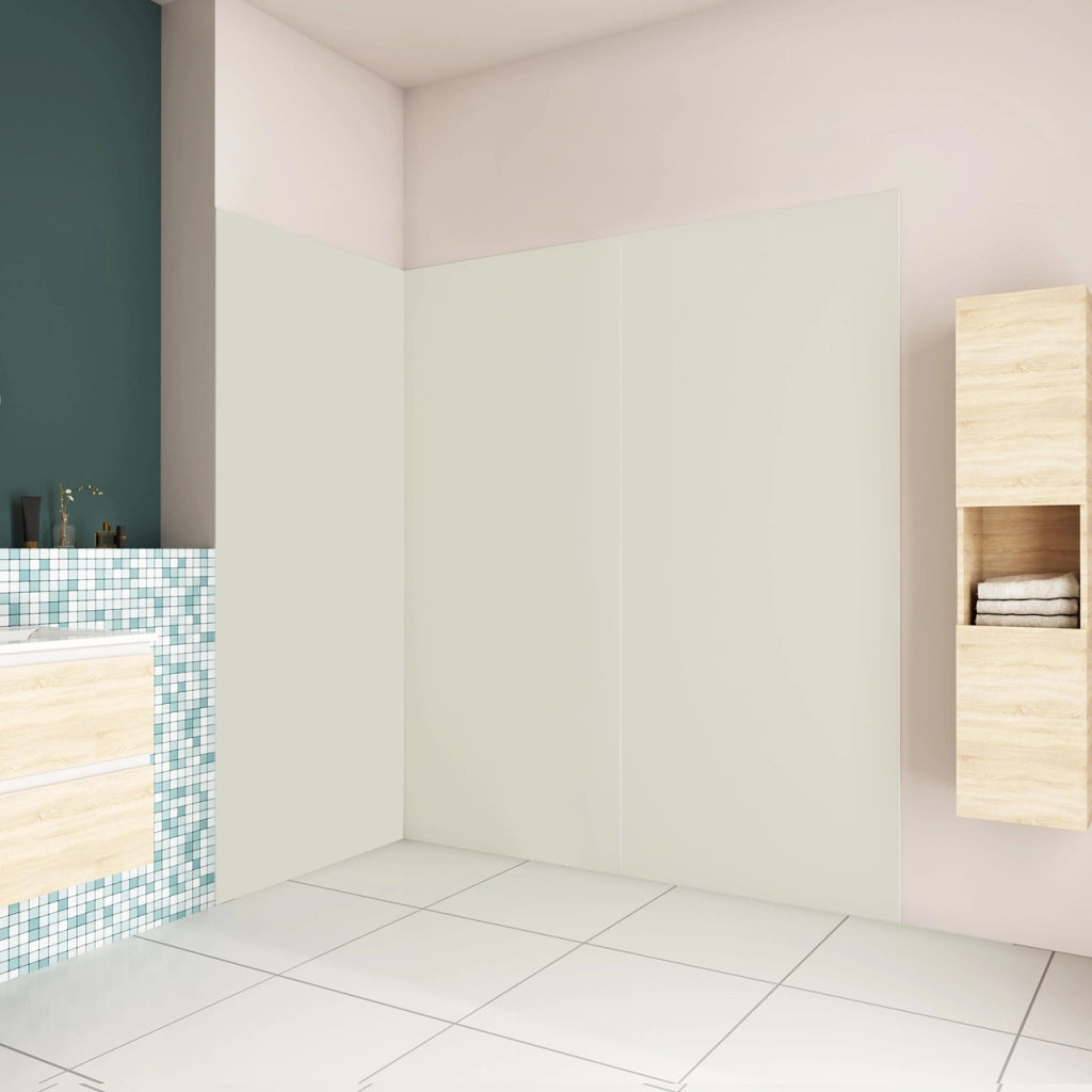 H.210 cm Pannello Doccia ad Angolo 40x40x120 cm Realizzato in Alluminio da 3 mm con Profili Finitura Bianco Avorio per Rivestimento Parete Bagno